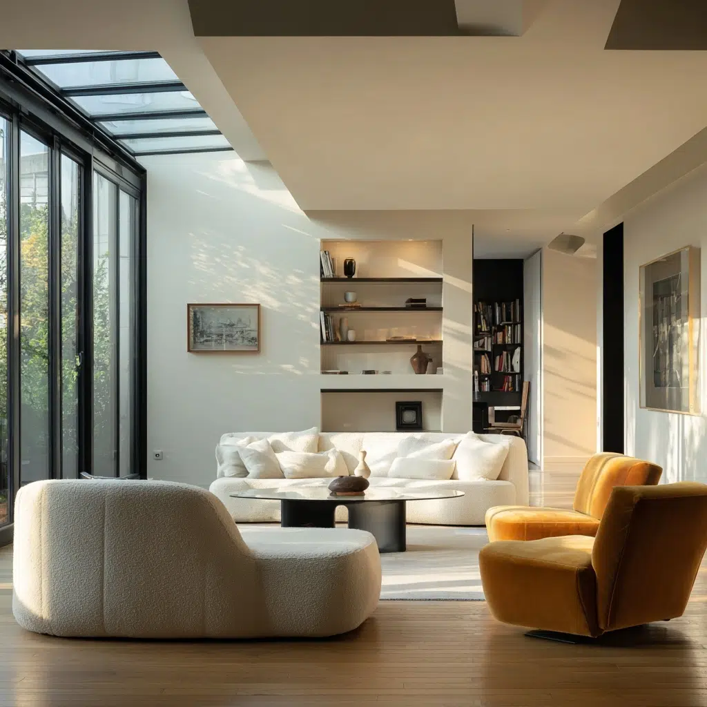 Rentrée de lumière via une véranda intégrée dans un salon de résidence à St Geneviève des Bois