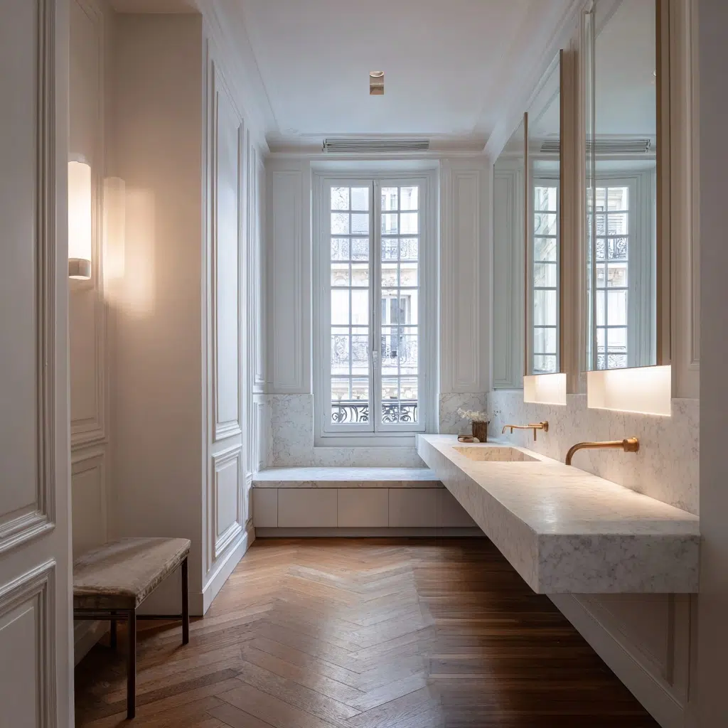 Salle de bain moderne dans un appartement haussmannien : comment allier style et confort 19 Salle de bain moderne dans un appartement haussmannien : comment allier style et confort