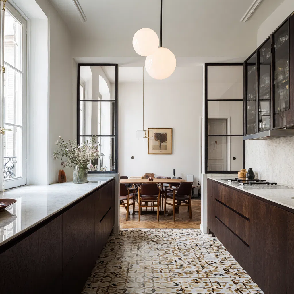 Quel style d’intérieur choisir pour votre intérieur parisien ? Les conseils d’un architecte 2 Aménagement intérieure d'une cuisine haut de gamme par un architecte d'intérieur et décorateur.