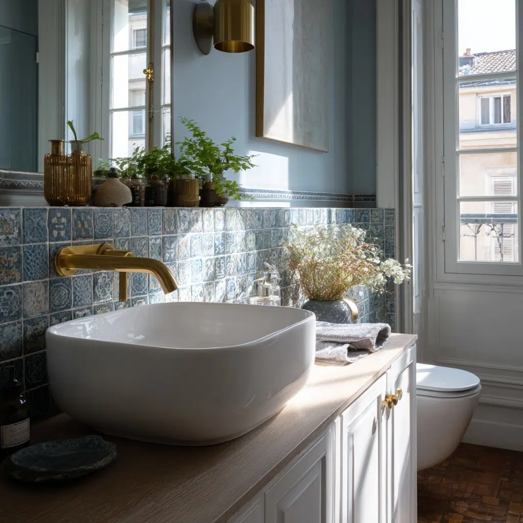 Architecte d’intérieur Seine-et-Marne 6 Rénovation d'une salle de bain avec carreaux anciens dans une maison de caractère à Bussy St Martin